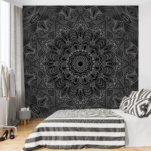 decoraçao para parede de cozinha Mandala Star Pattern Silver Black
