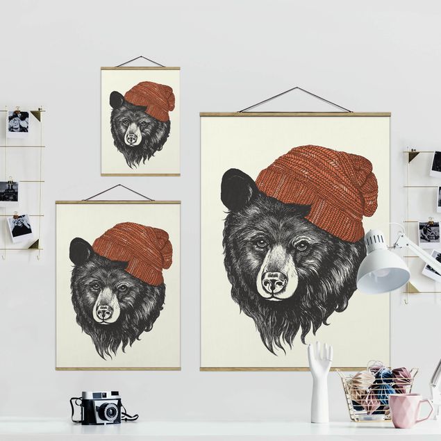 Quadros preto e branco Illustration Bear With Red Cap Drawing