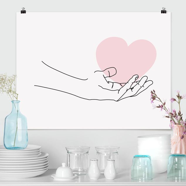 quadro de amor Hand With Heart Line Art