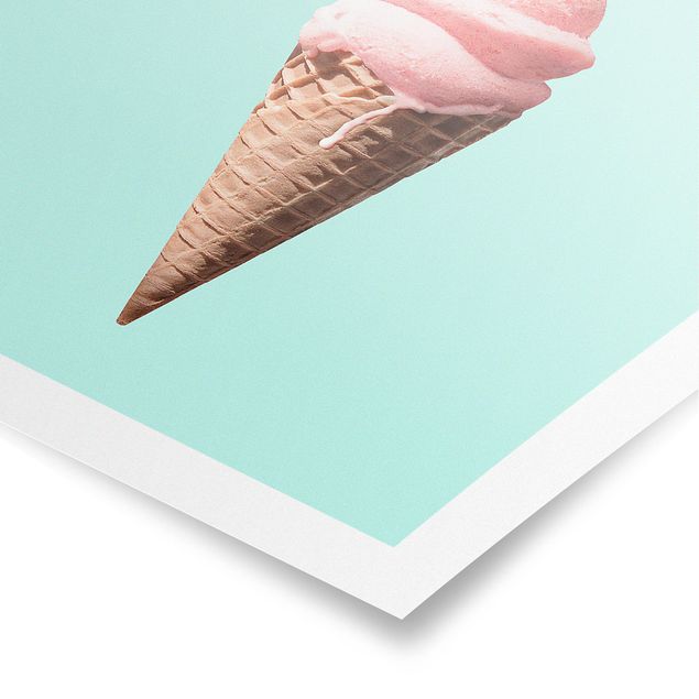 Quadros em turquesa Ice Cream Cone With Flamingo