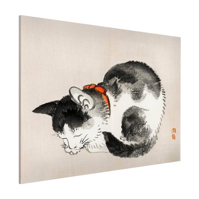decoraçao para parede de cozinha Asian Vintage Drawing Sleeping Cat
