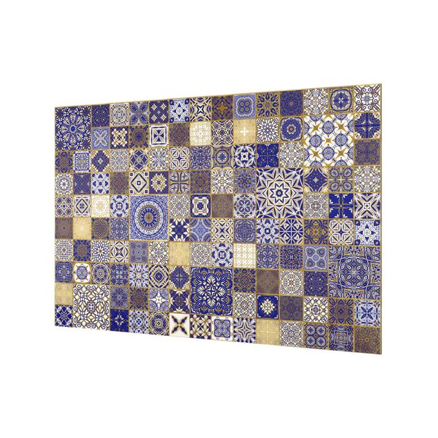 Painel anti-salpicos de cozinha Oriental Tiles Blue With Golden Shimmer