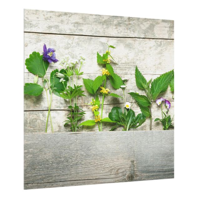 Painel anti-salpicos de cozinha imitação madeira Medicinal And Wild Herbs
