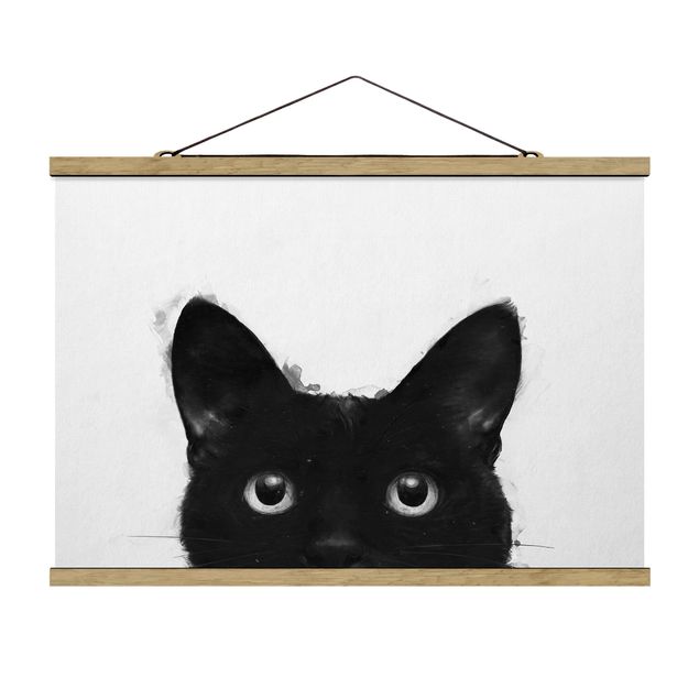 Quadros modernos Illustration Black Cat On White Painting