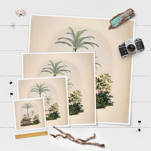 Quadros decorativos Zebra Front Of Palm Trees Illustration