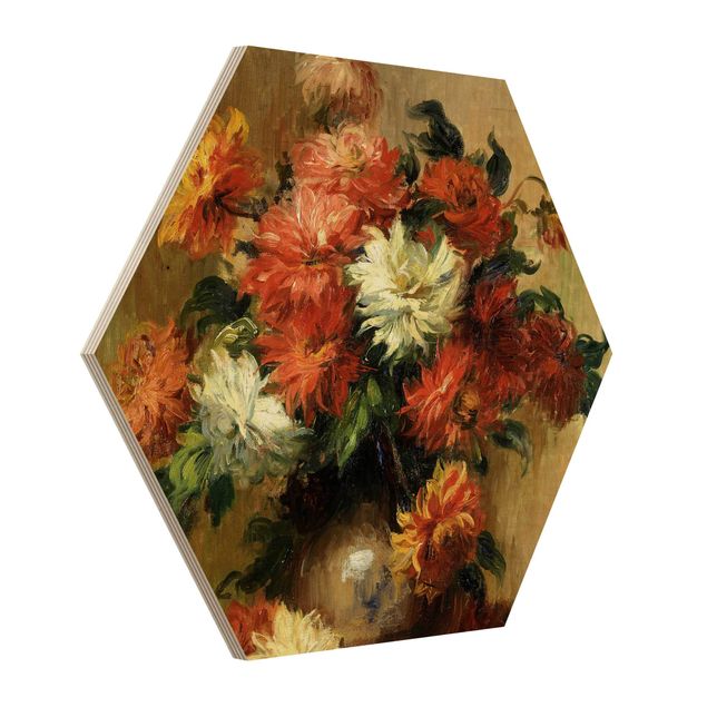 Quadros em madeira flores Auguste Renoir - Still Life with Dahlias