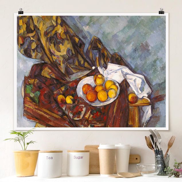 decoraçoes cozinha Paul Cézanne - Still Life, Flower Curtain, And Fruits