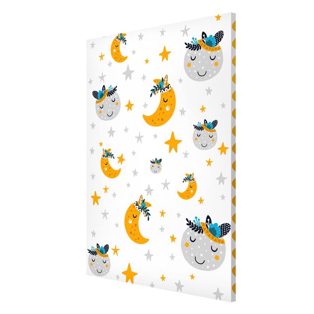 Quadros penas Sleaping Friends Moon And Stars With Frame