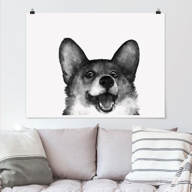 decoraçao para parede de cozinha Illustration Dog Corgi Black And White Painting