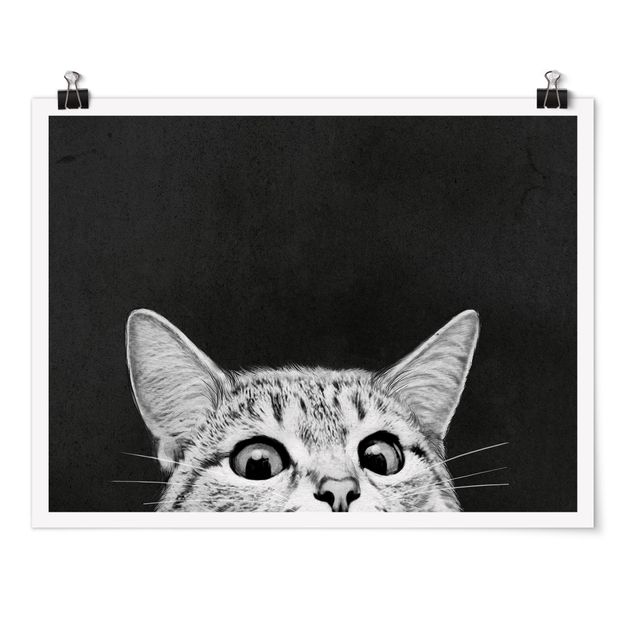 Posters em preto e branco Illustration Cat Black And White Drawing