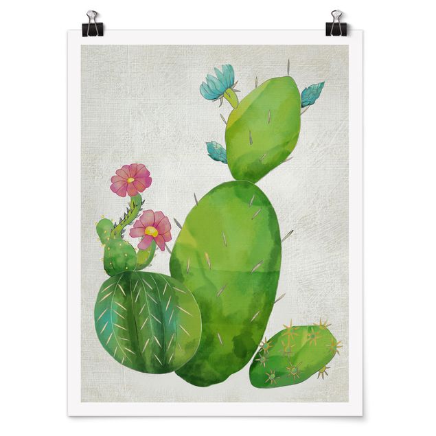 quadro com flores Cactus Family In Pink And Turquoise