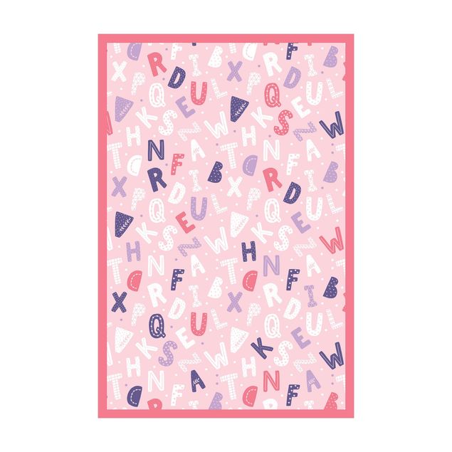 tapete vinil Alphabet With Hearts And Dots In Light Pink With Frame