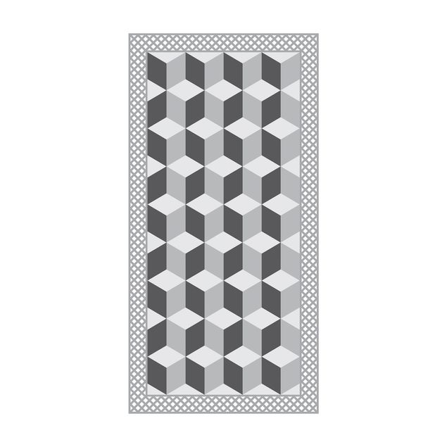 Tapetes imitação azulejos Geometrical Tiles Illusion Of Stairs In Grey With Border