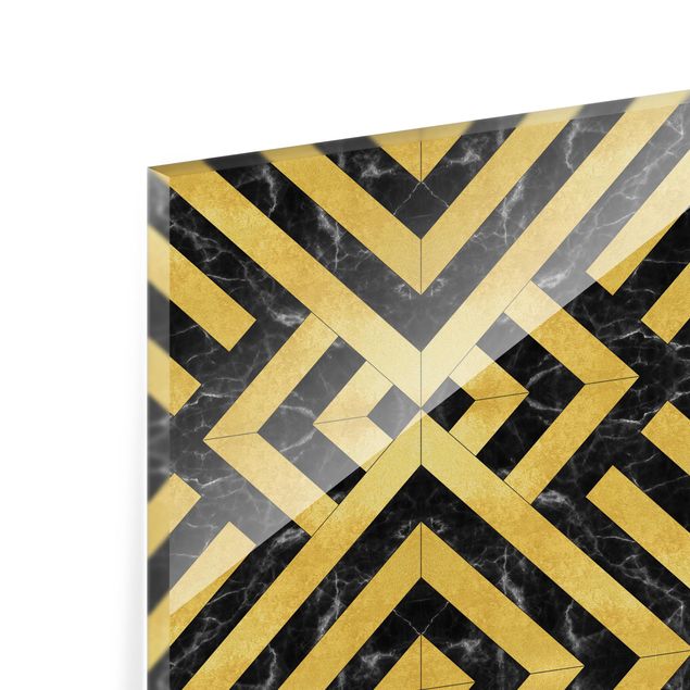 Painel anti-salpicos de cozinha Geometrical Tile Mix Art Deco Gold Black Marble