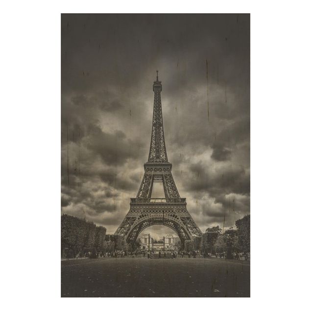 decoraçao cozinha Eiffel Tower In Front Of Clouds In Black And White