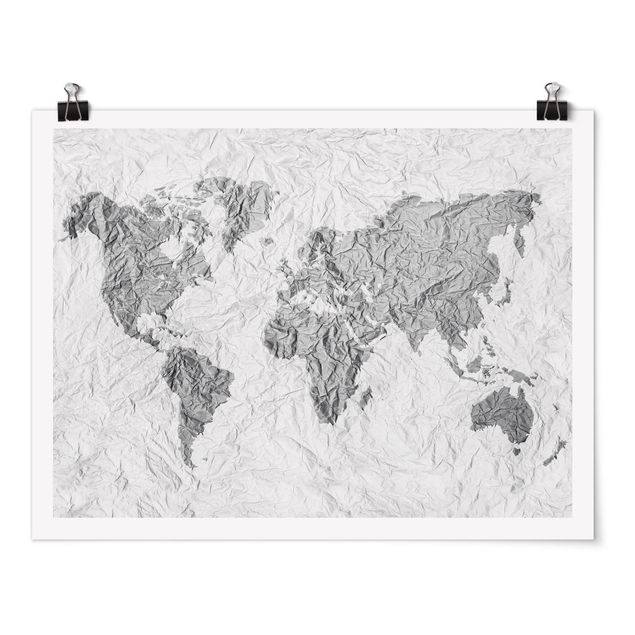 Quadros mapa mundi Paper World Map White Grey