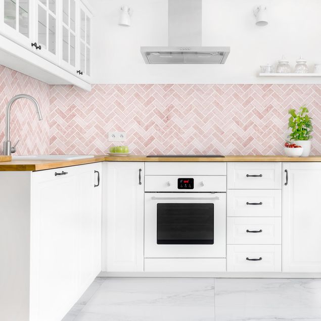 Backsplash de cozinha imitação azulejos Marble Fish Bone Tiles - Antique Pink