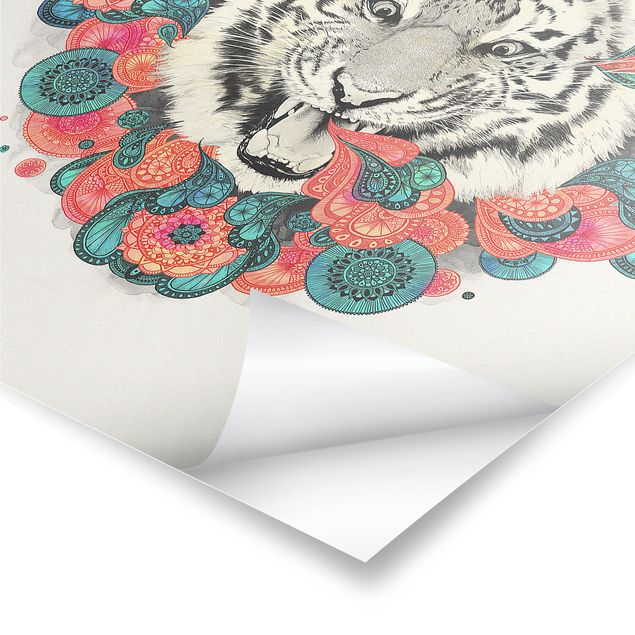 Quadros de Laura Graves Art Illustration Tiger Drawing Mandala Paisley