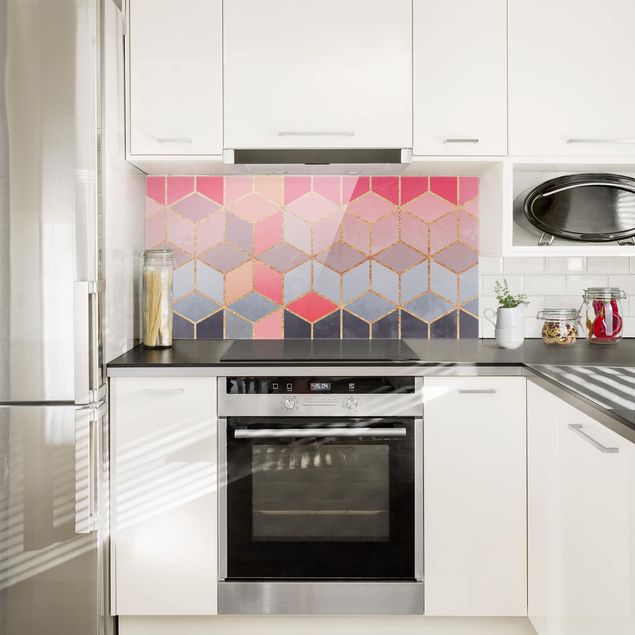 Painel anti-salpicos de cozinha padrões Colorful Pastel Golden Geometry