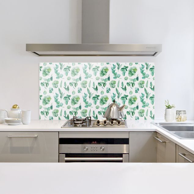 Painel anti-salpicos de cozinha flores Watercolour Eucalyptus Branch And Leaves Pattern