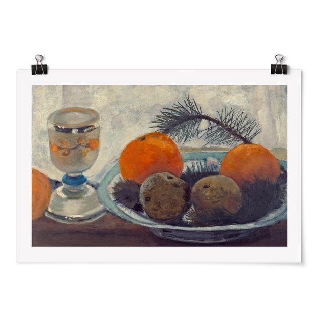 Posters quadros famosos Paula Modersohn-Becker - Still Life with frosted Glass Mug, Apples and Pine Branch