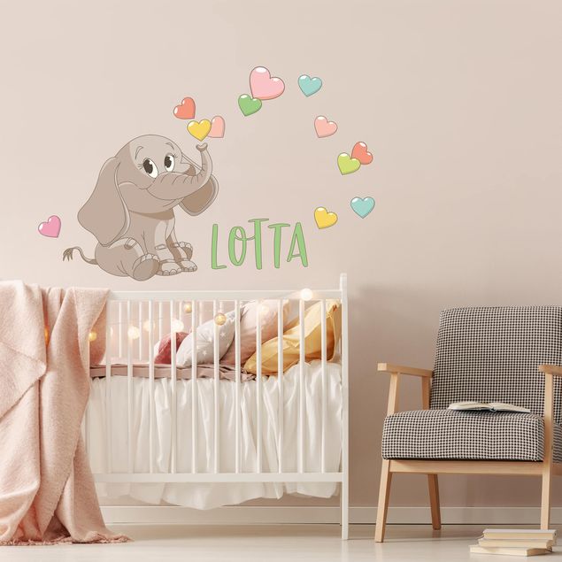 decoração para quartos infantis Rainbow Elephant With Colourful Hearts