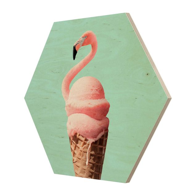 Quadros hexagonais Ice Cream Cone With Flamingo