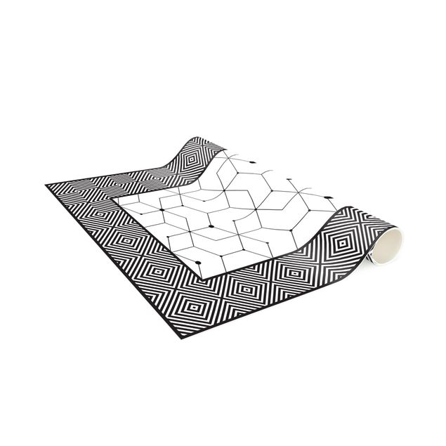 tapete para sala moderno Geometrical Tiles Dotted Lines Black And White With Border