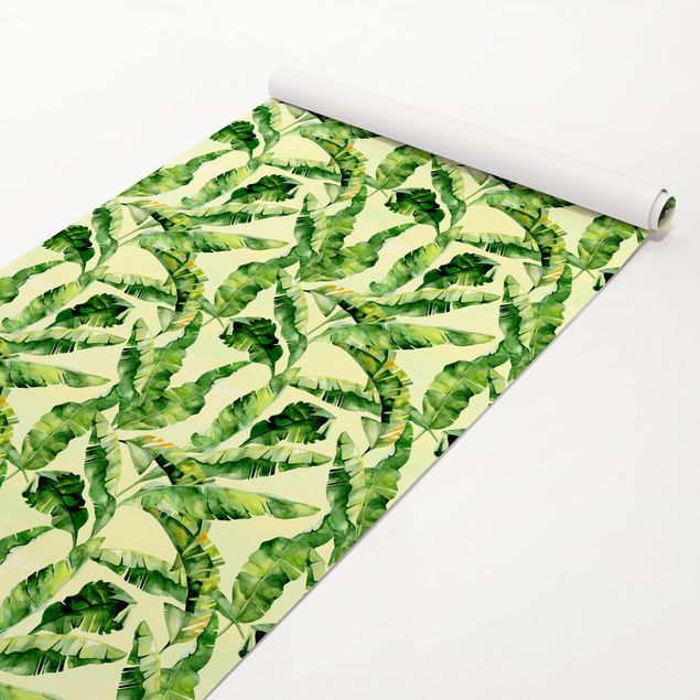 Papel autocolante para móveis em verde Banana Leaves Watercolour