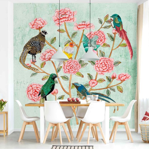 papel parede vintage Chinoiserie Collage In Mint II