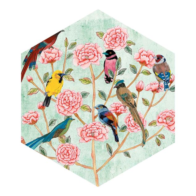 papel de parede floral Chinoiserie Collage In Mint