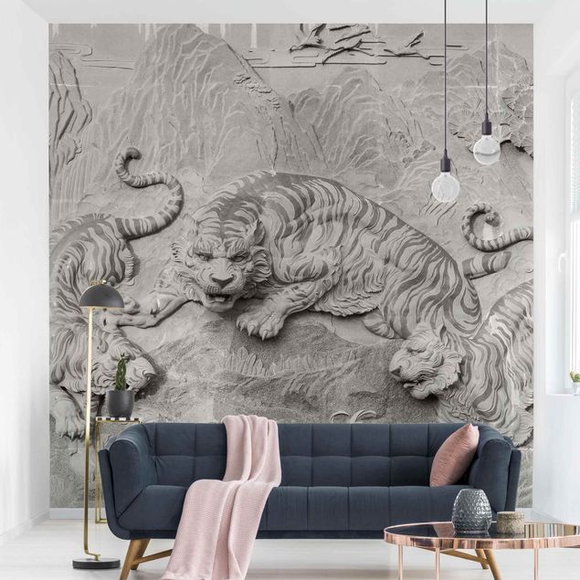 decoraçao para parede de cozinha Chinoiserie Tiger In Stone Look