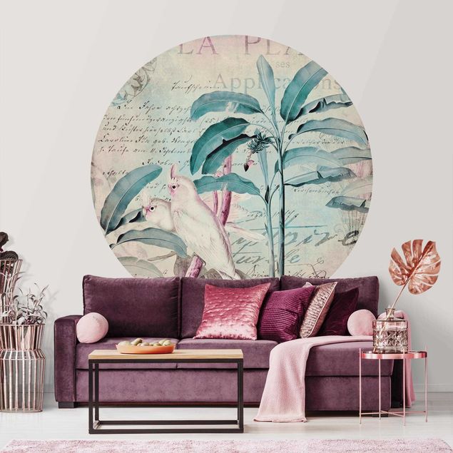 decoraçao para parede de cozinha Colonial Style Collage - Cockatoos And Palm Trees