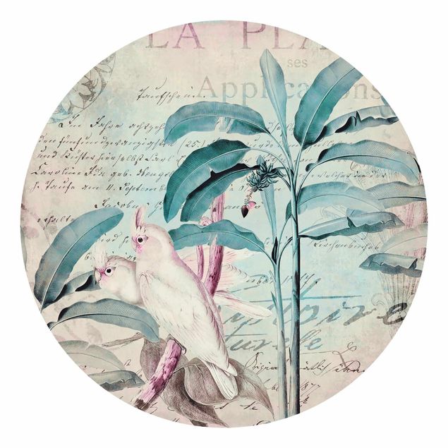 papel de parede para quarto de casal moderno Colonial Style Collage - Cockatoos And Palm Trees