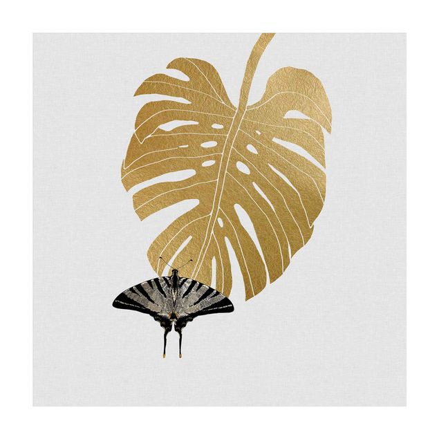 tapetes dourados Golden Monstera With Butterfly