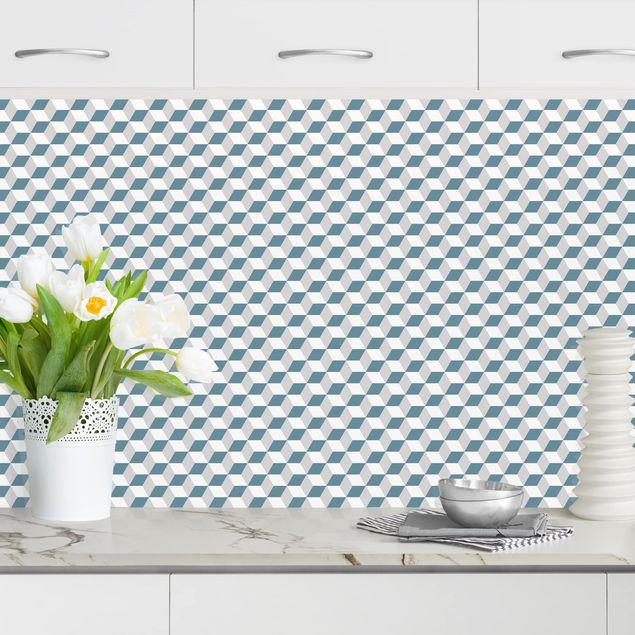 decoraçoes cozinha Geometrical Tile Mix Cubes Blue Grey