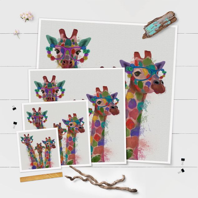 quadros para parede Rainbow Splash Giraffe Trio