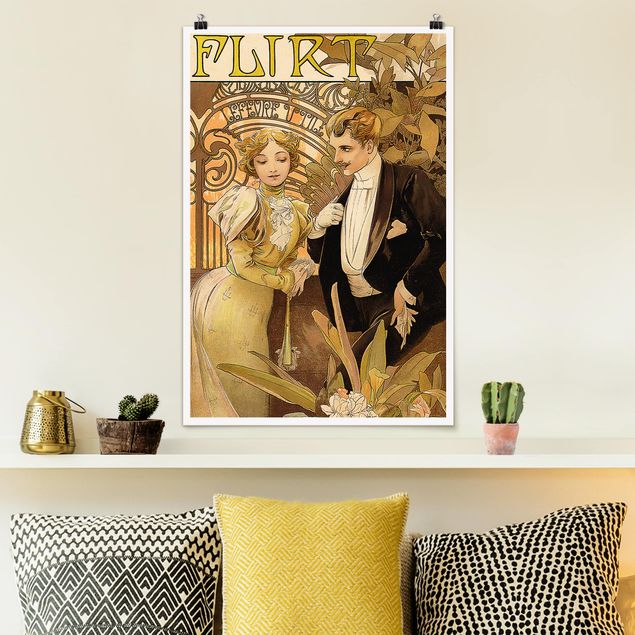 Quadros movimento artístico Art Déco Alfons Mucha - Advertising Poster For Flirt Biscuits