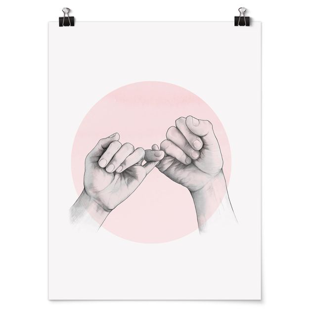 Quadros amor Illustration Hands Friendship Circle Pink White