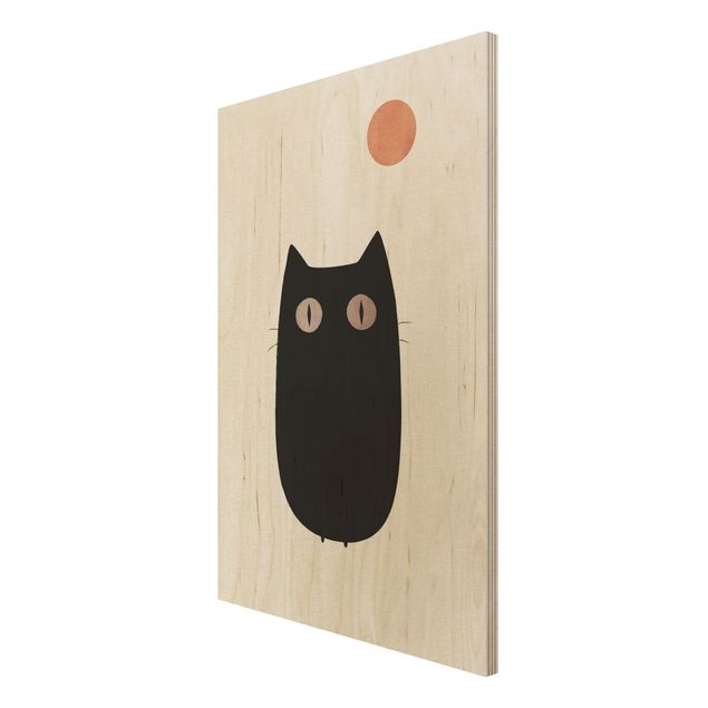 Quadros em madeira Black Cat Illustration