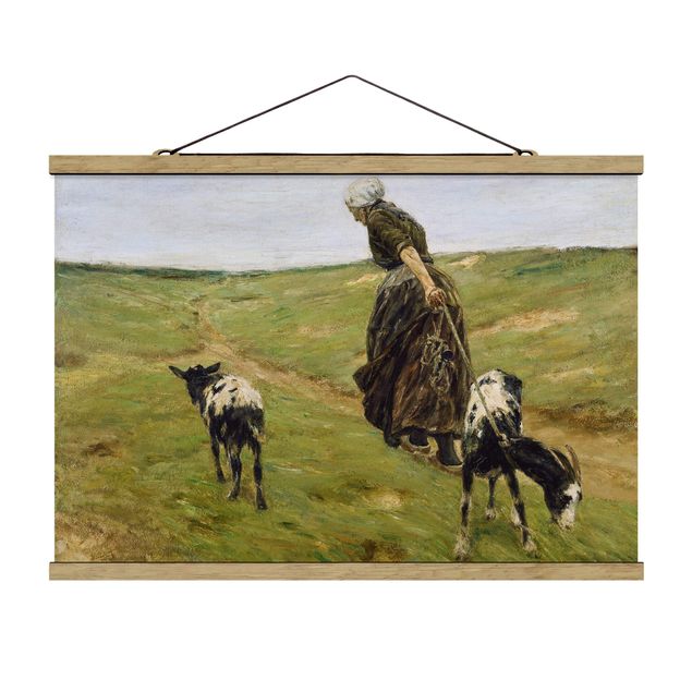 Quadros famosos Max Liebermann - Woman with Nanny-Goats in the Dunes