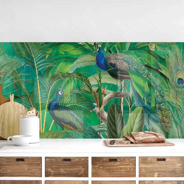 decoraçao para parede de cozinha Peacocks In The Jungle