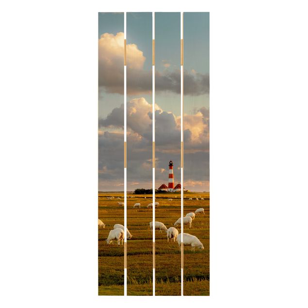Quadros de Rainer Mirau North Sea Lighthouse With Flock Of Sheep