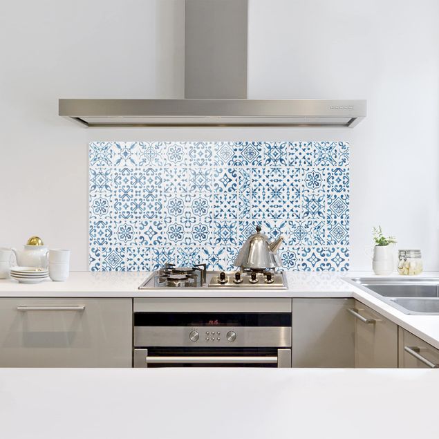 Painel anti-salpicos de cozinha padrões Tile pattern Blue White