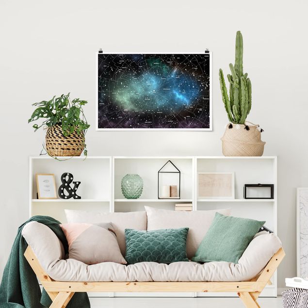 Mapa mundi poster Stellar Constellation Map Galactic Nebula