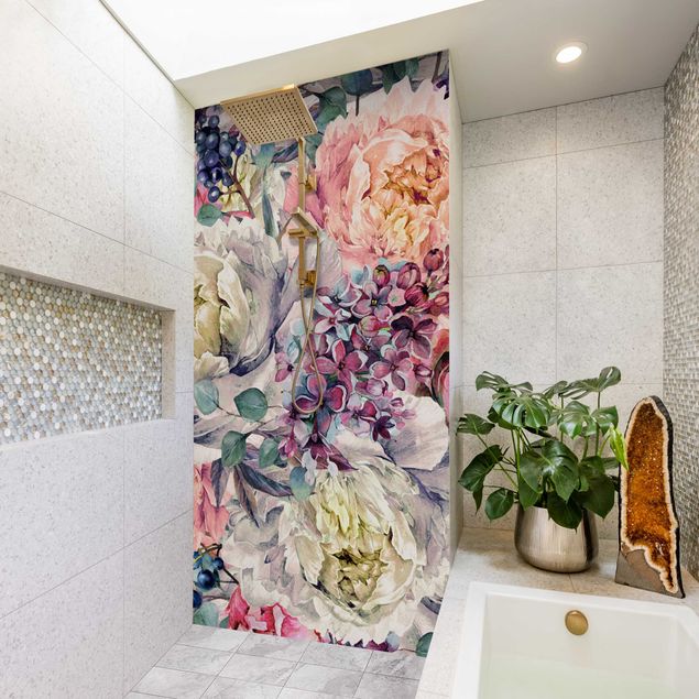 Revestimento de parede para duche Watercolour Floral Bouquet