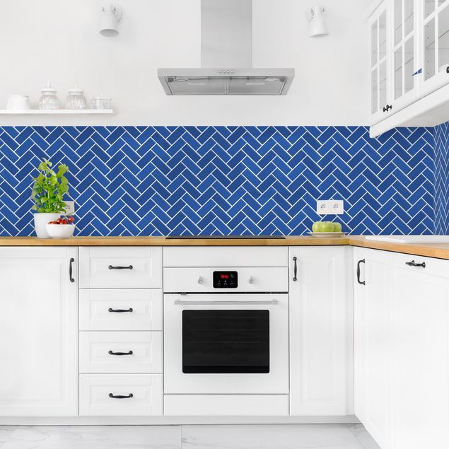 Backsplash de cozinha imitação azulejos Fish Bone Tiles - Blue