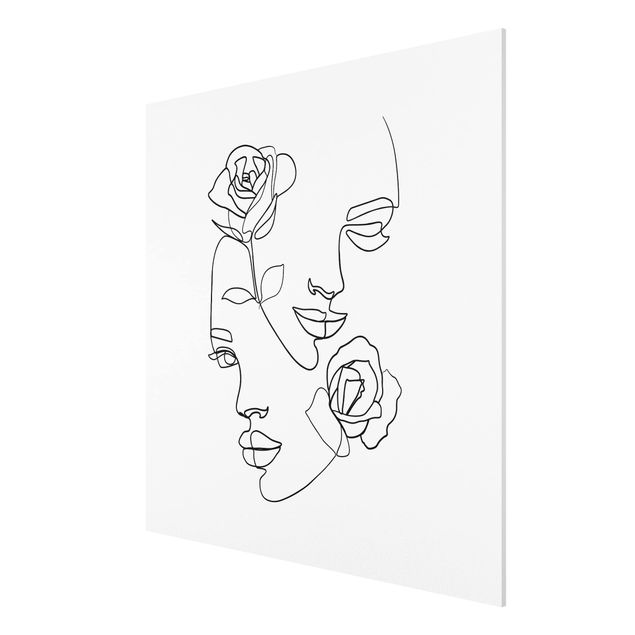 Quadros florais Line Art Faces Women Roses Black And White