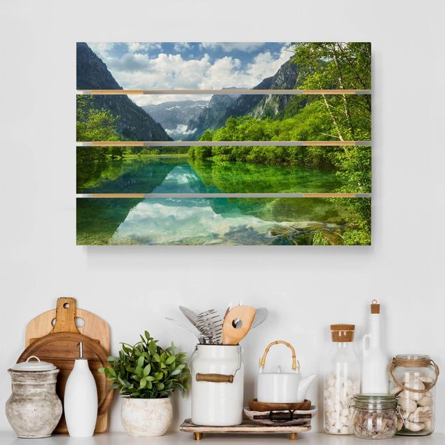 decoraçao para parede de cozinha Mountain Lake With Water Reflection