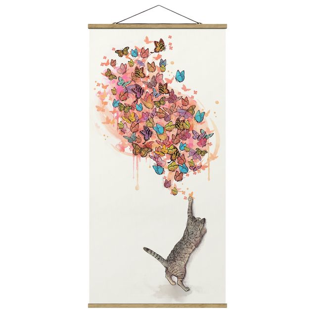 Quadros famosos Illustration Cat With Colourful Butterflies Painting
